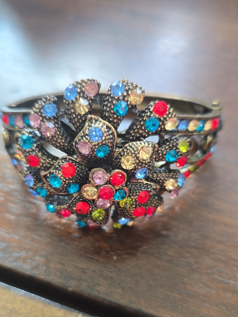 Rhinestone Multicolor Crystal Floral Statement Bracelet - Women Jewelry